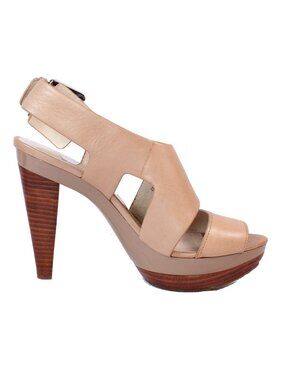 Michael Kors Tan Leather Platform Heels Peep Toe Size 7